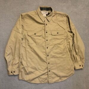 LL Bean Flannel Lined Canvas Shirt Jacket Mens L Tan Workwear‎ Shirt 278634